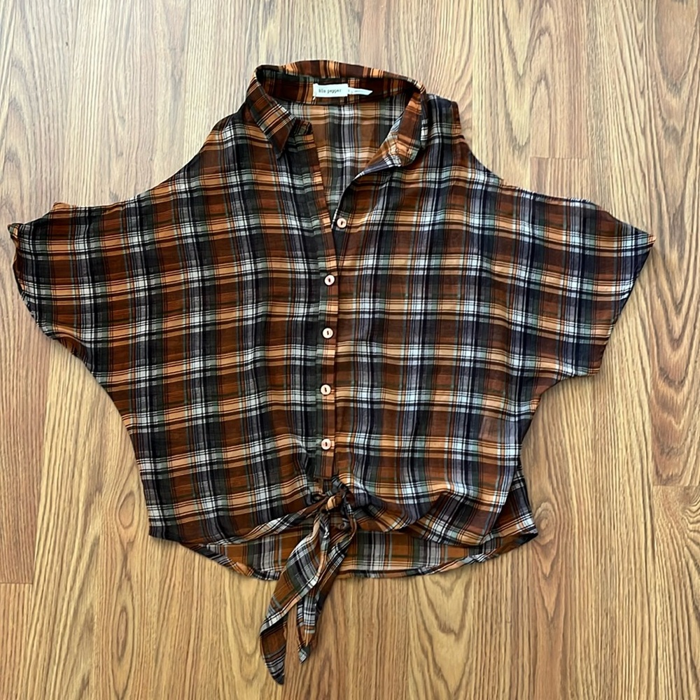 Blu Pepper plaid sheer top